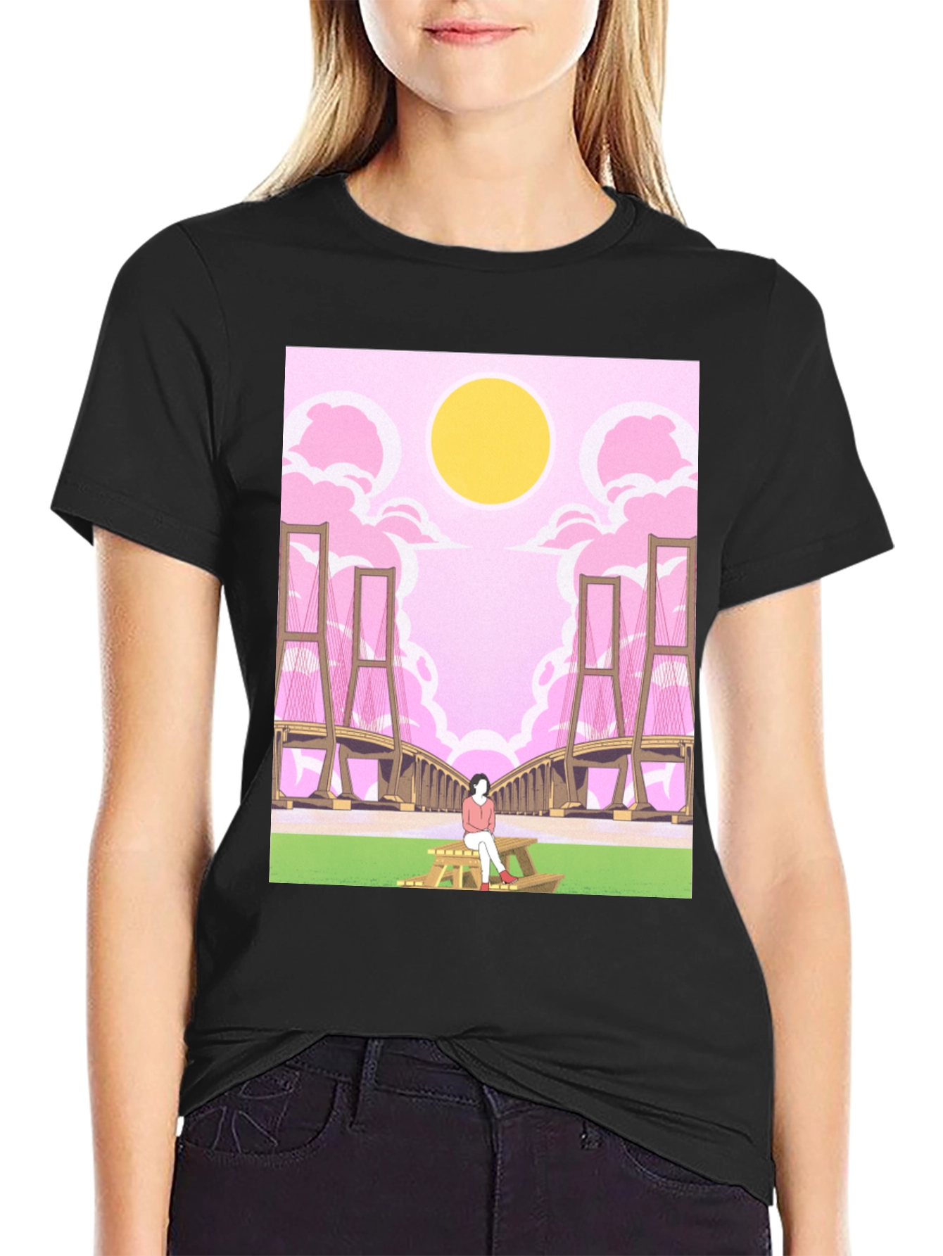 Pink Bridge Graphic Tee - Anime Style