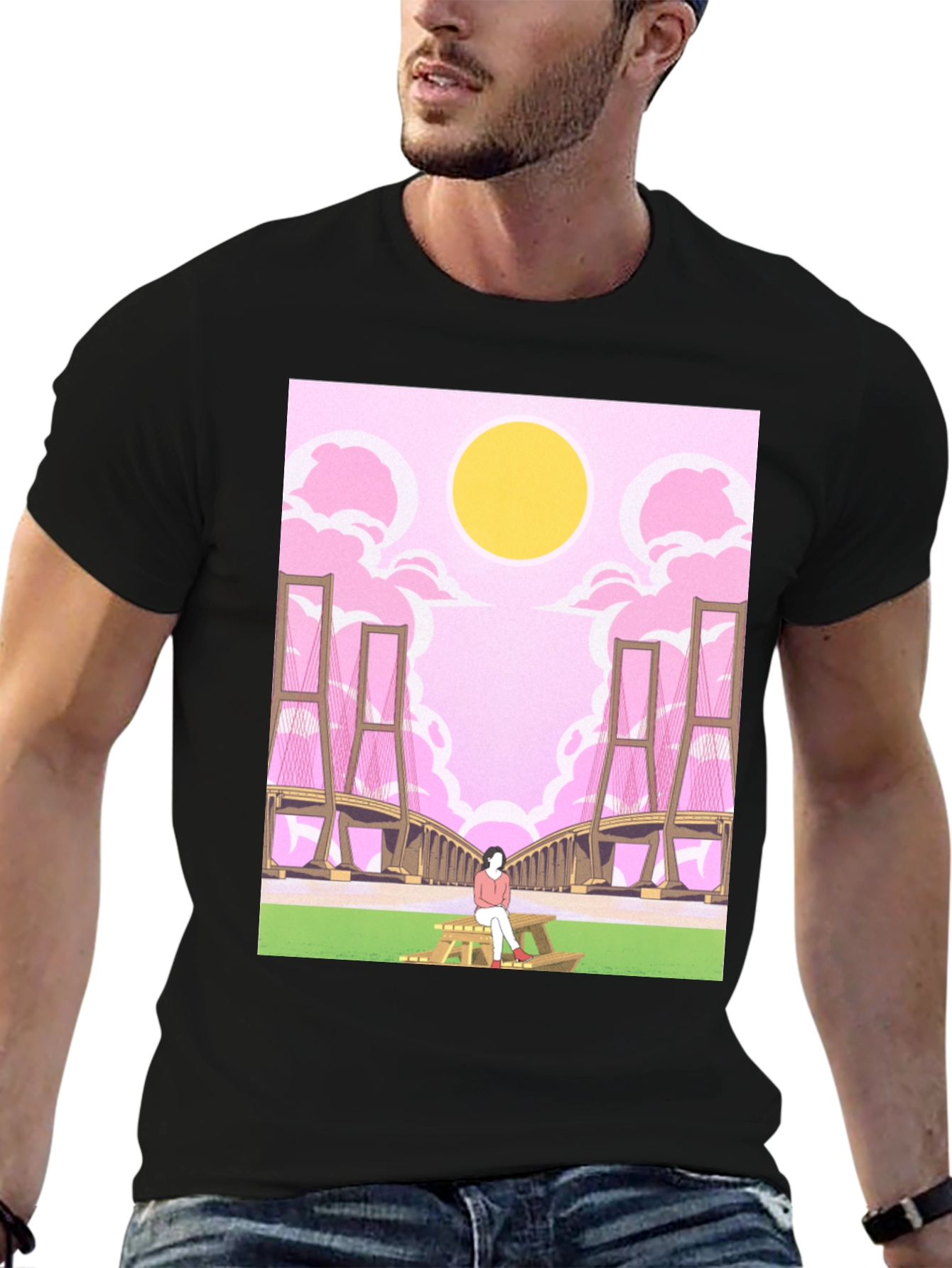 Pink Bridge Graphic Tee - Anime Style