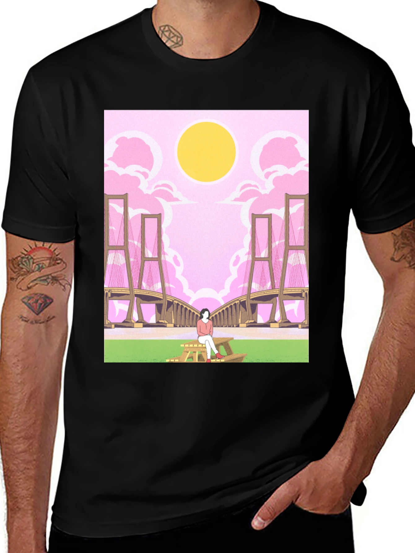 Pink Bridge Graphic Tee - Anime Style