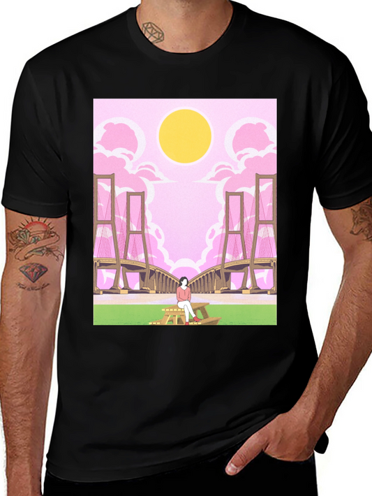 Pink Bridge Graphic Tee - Anime Style