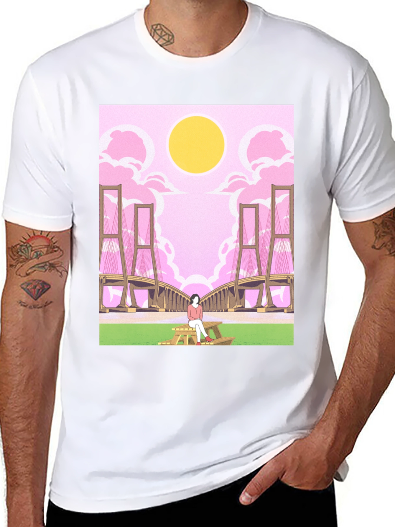 Pink Bridge Graphic Tee - Anime Style