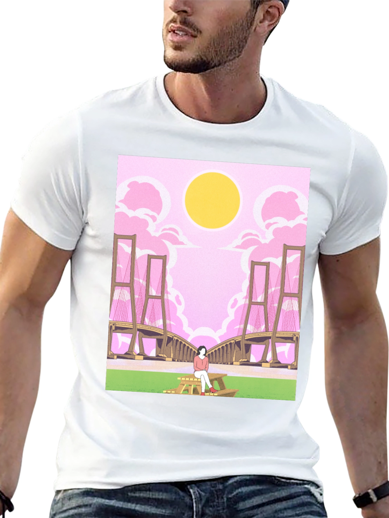 Pink Bridge Graphic Tee - Anime Style