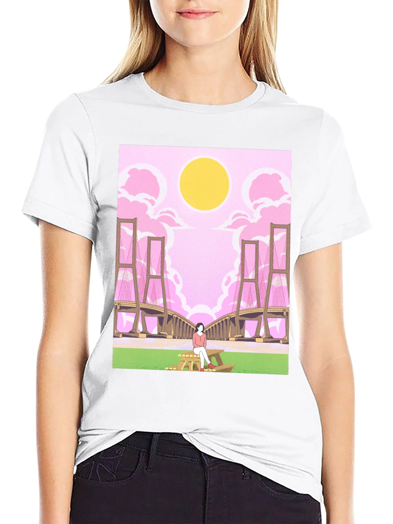 Pink Bridge Graphic Tee - Anime Style