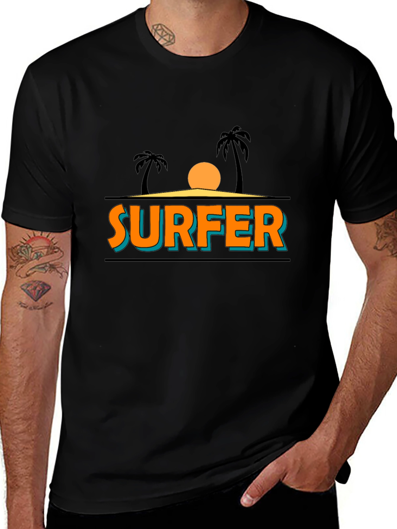 Surfer Graphic T-Shirt - Tropical Beach Vibes