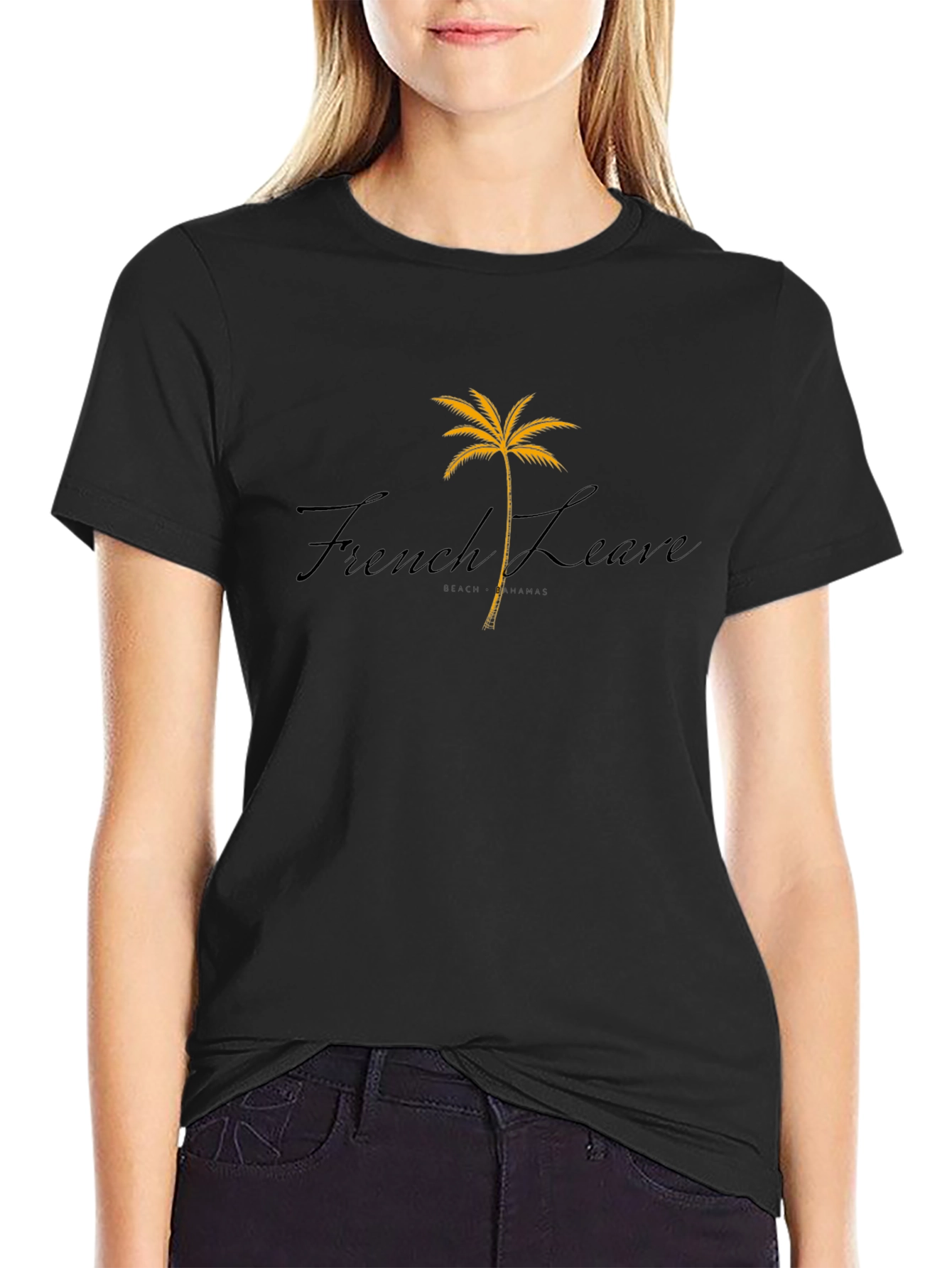 Mens Black French Leave Palm Tree Graphic T-Shirt
