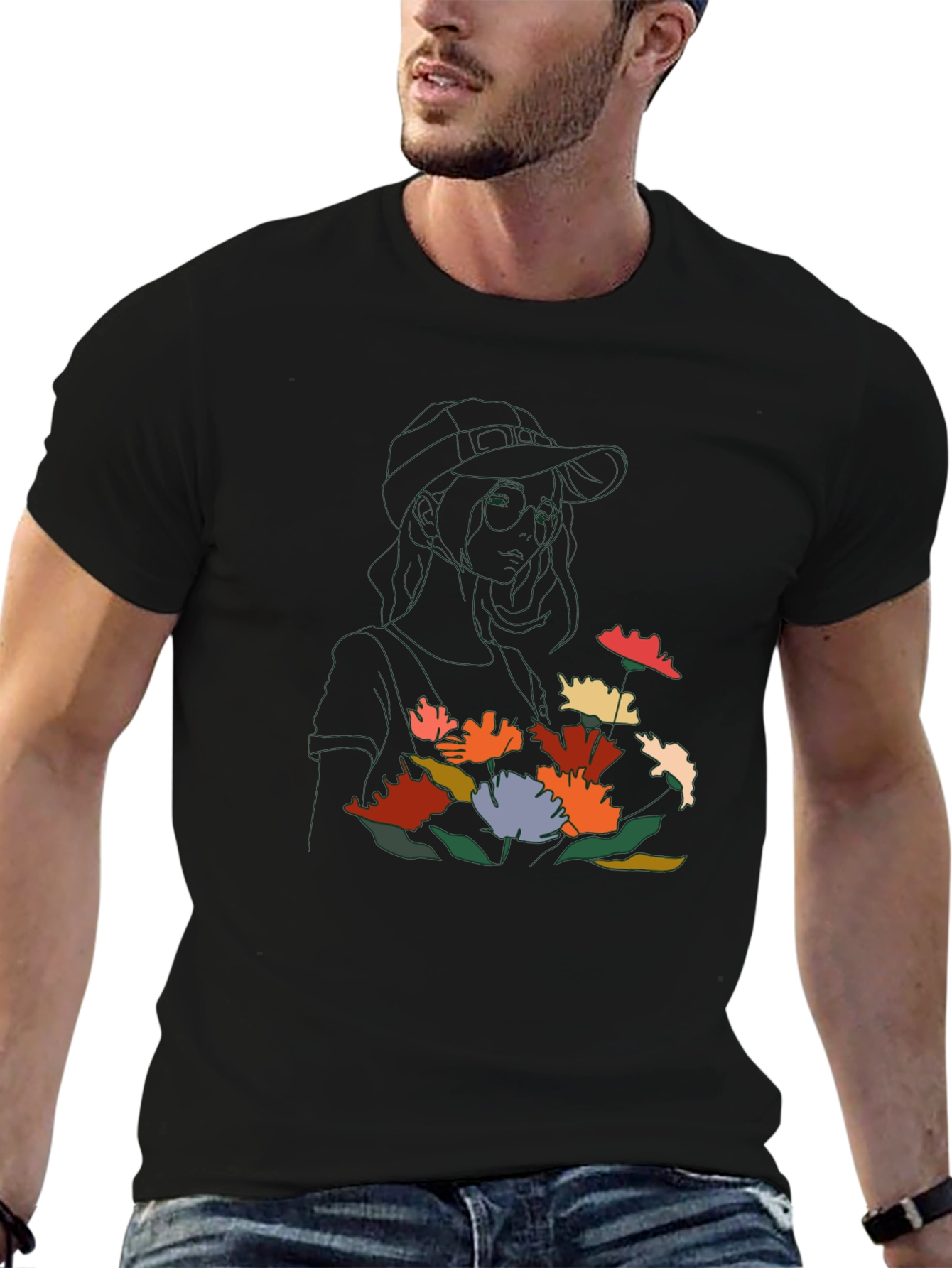 Floral Line Art Graphic Tee