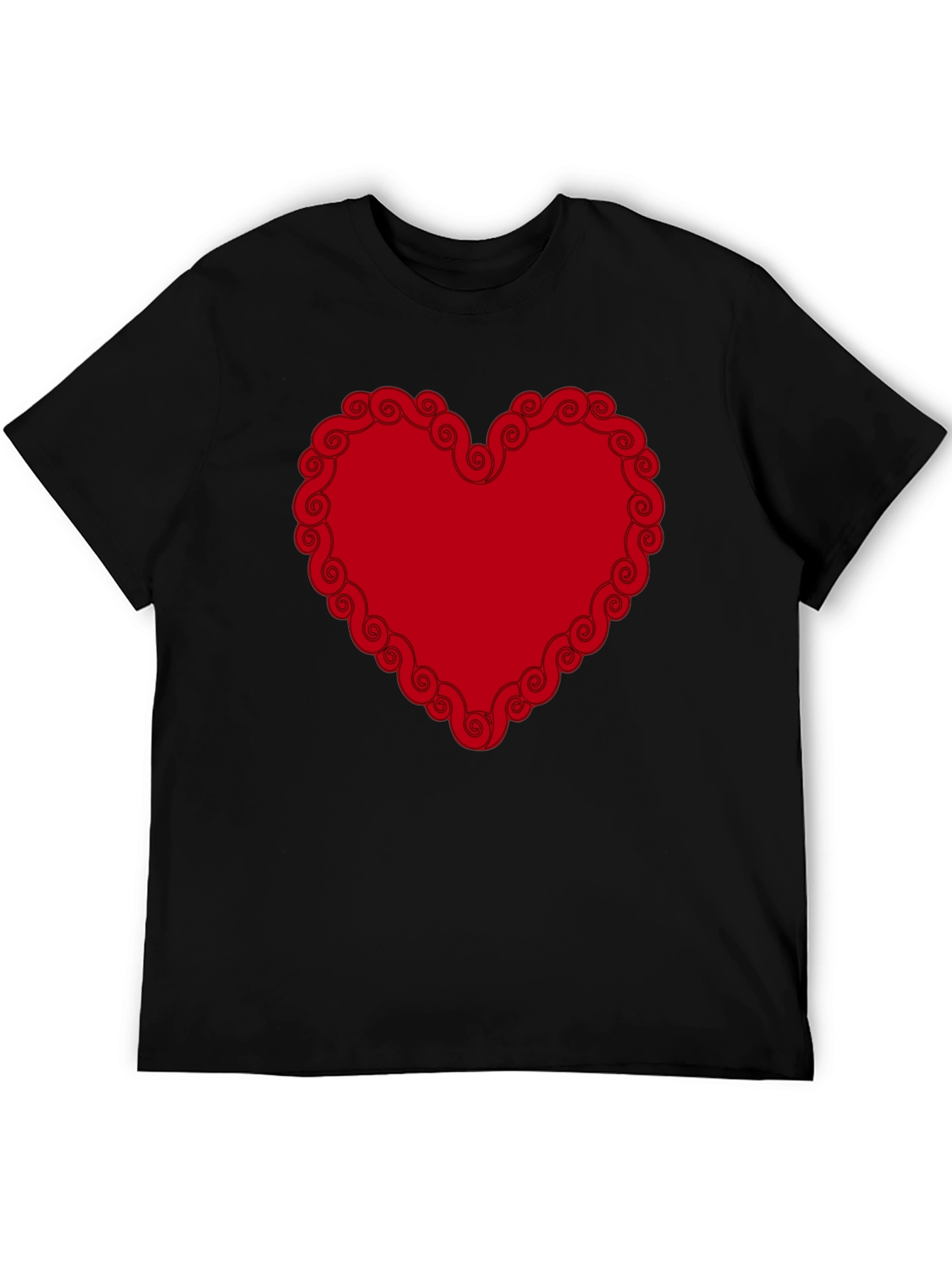 Red Heart Swirl Border Black T-Shirt