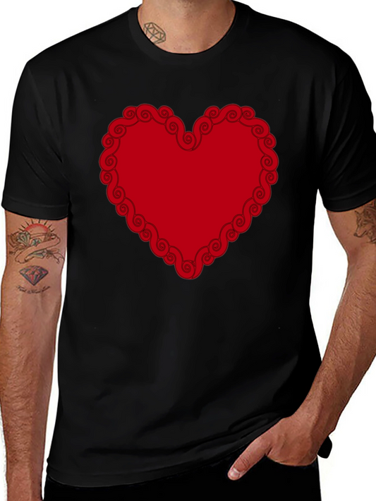 Red Heart Swirl Border Black T-Shirt