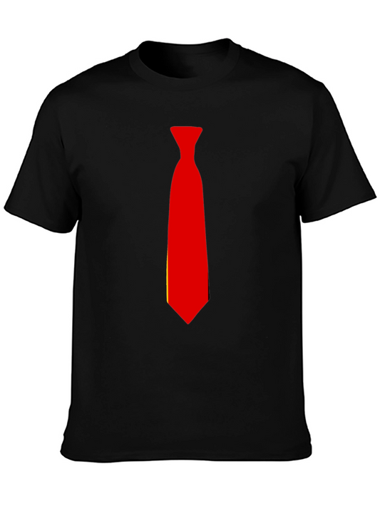 Red Tie Graphic Black T-Shirt - Smart Casual Style