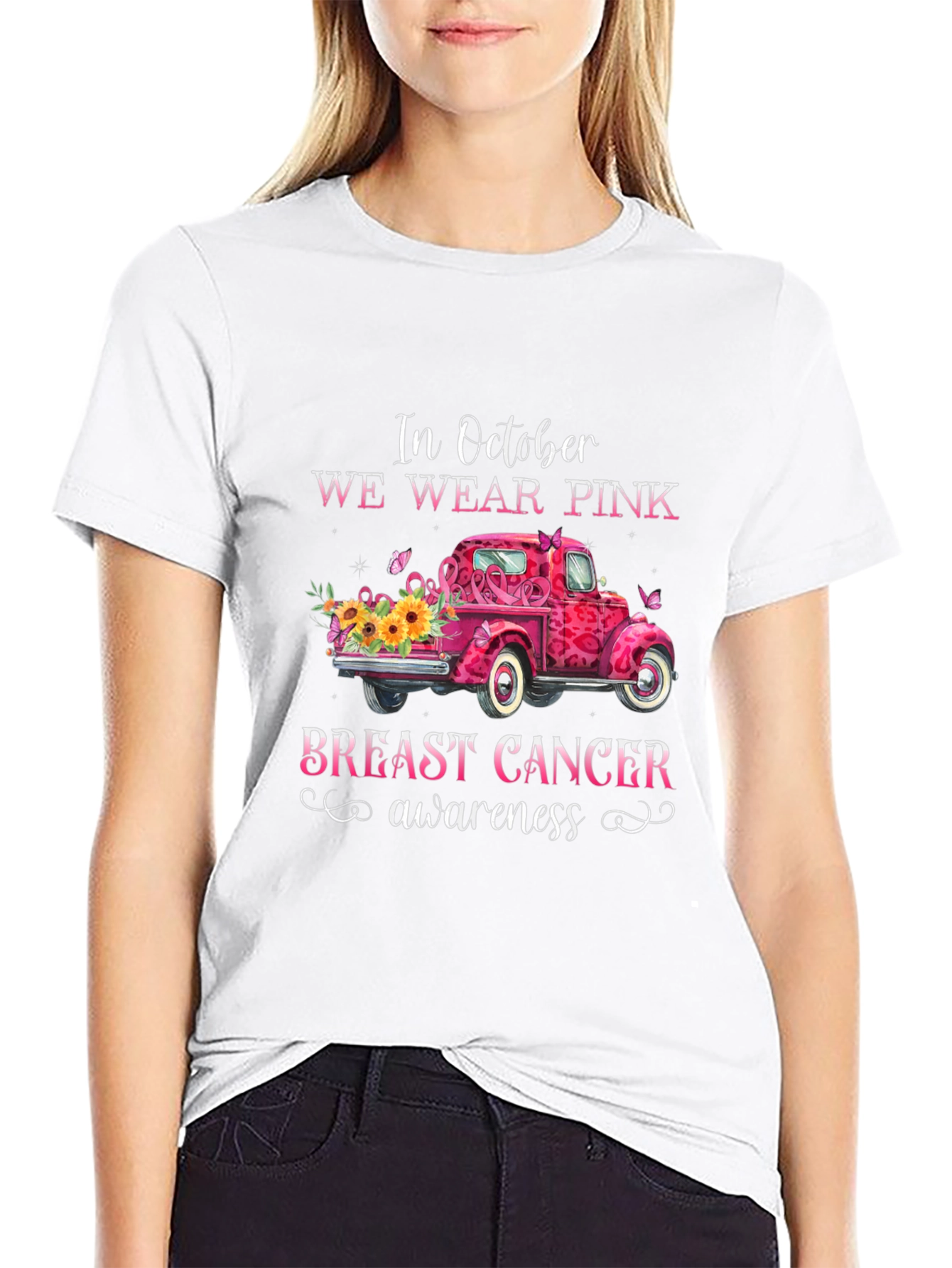 Pink October Breast Cancer Awareness Truck T-Shirt