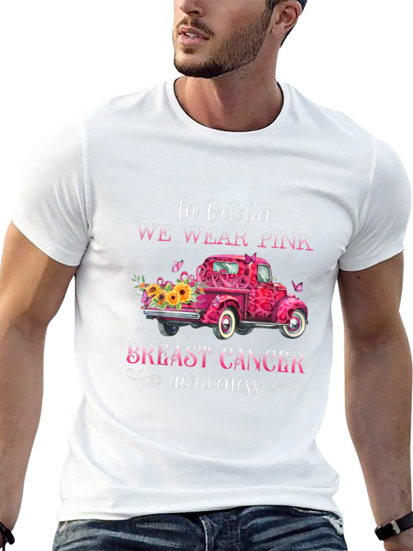 Pink October Breast Cancer Awareness Truck T-Shirt