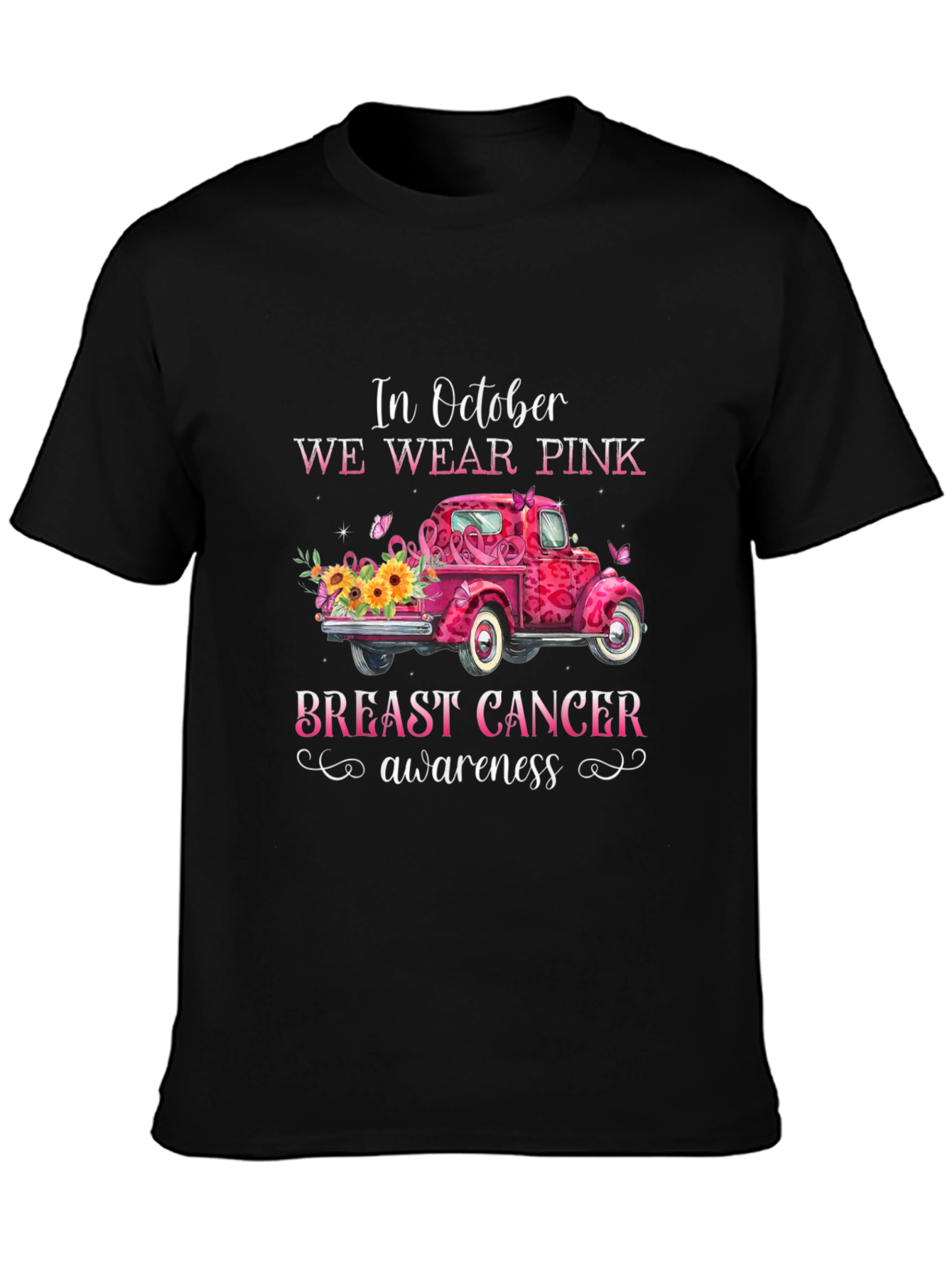 Pink October Breast Cancer Awareness Truck T-Shirt