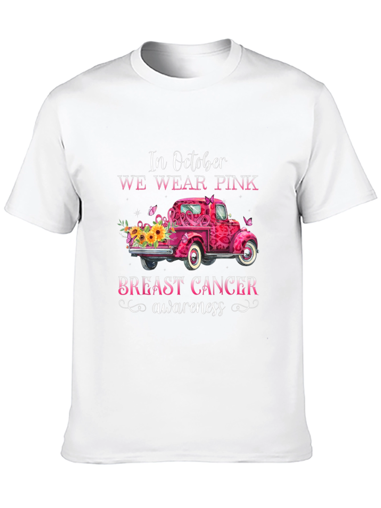 Pink October Breast Cancer Awareness Truck T-Shirt