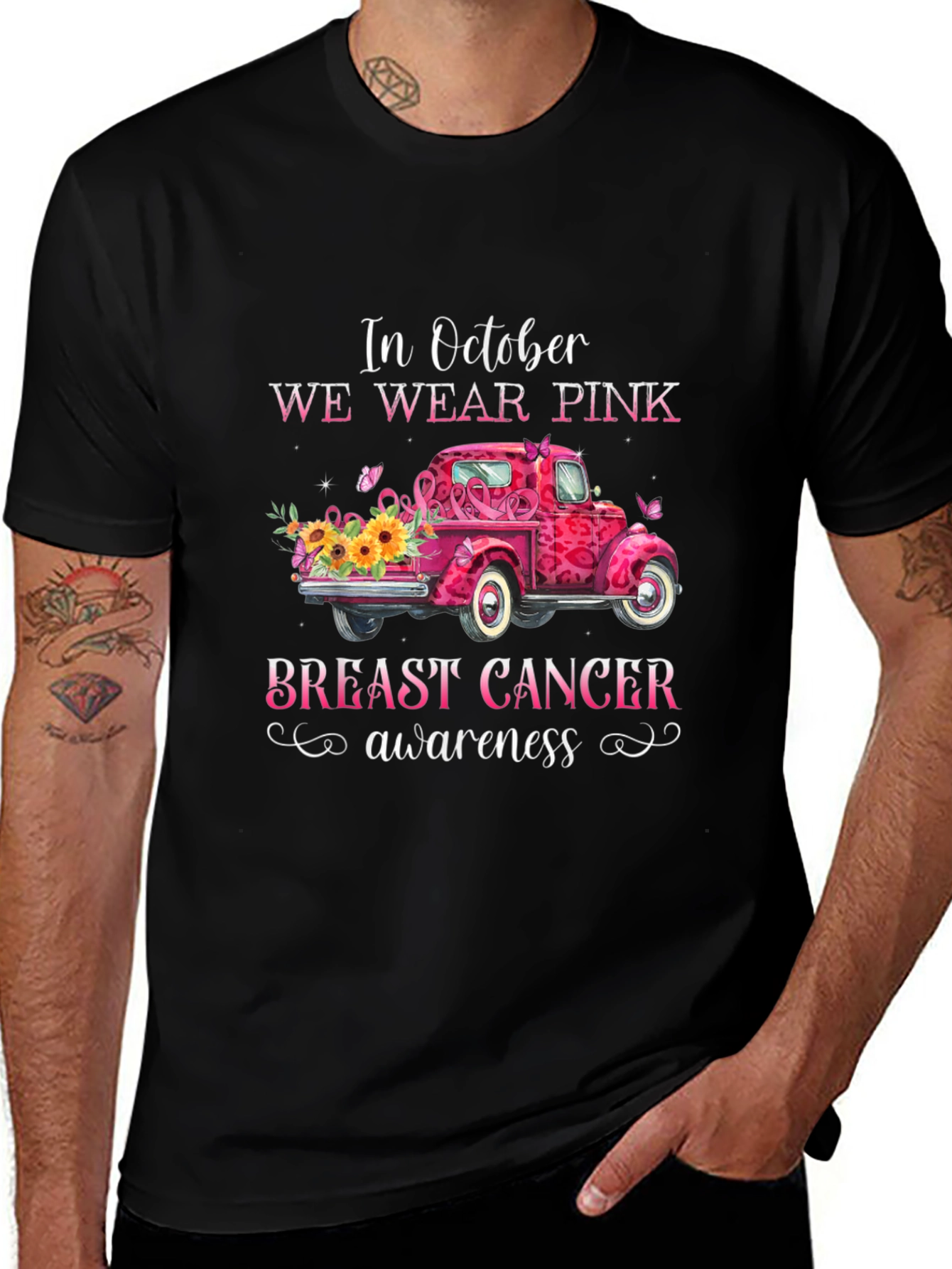 Pink October Breast Cancer Awareness Truck T-Shirt