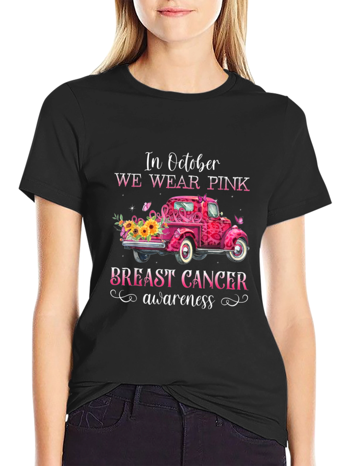 Pink October Breast Cancer Awareness Truck T-Shirt