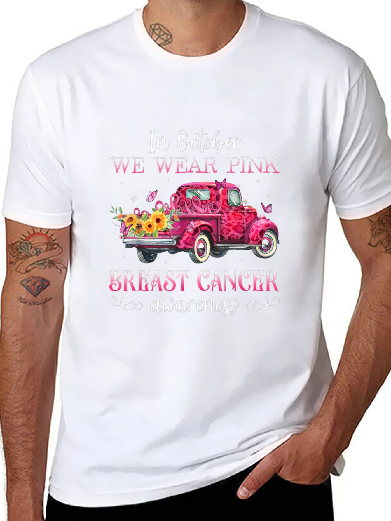 Pink October Breast Cancer Awareness Truck T-Shirt