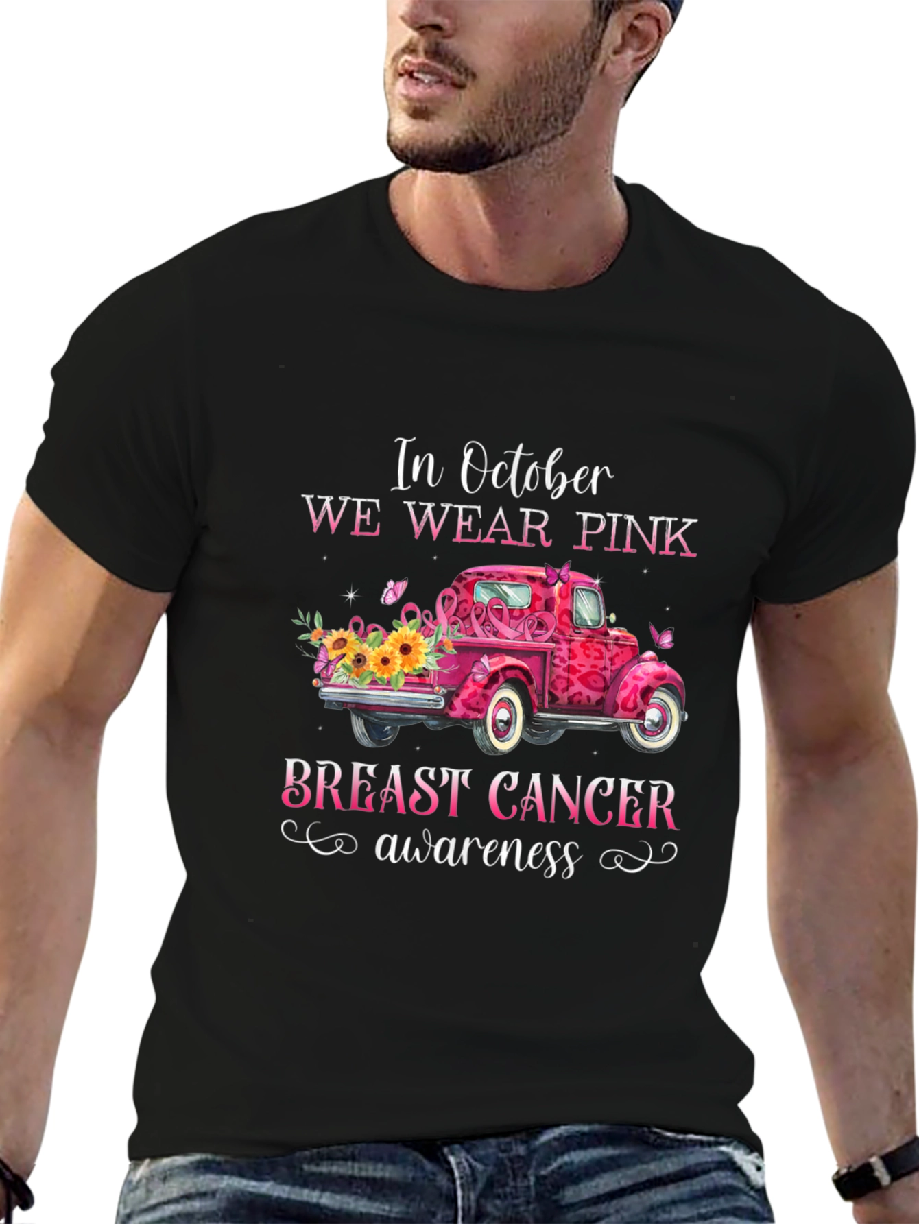 Pink October Breast Cancer Awareness Truck T-Shirt
