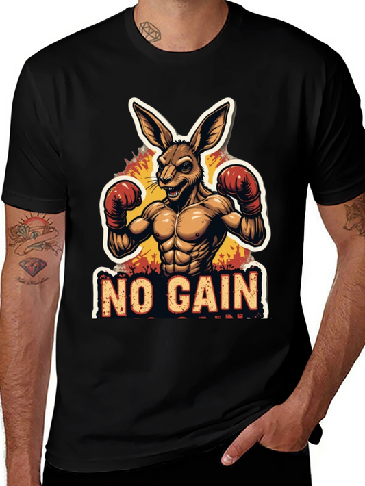 No Gain T-Shirt Kangaroo Boxer Design Black Tee