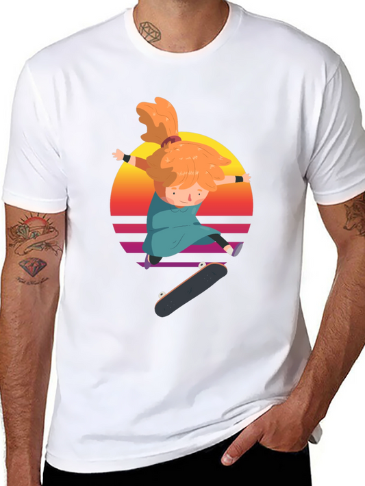Skateboarding Girl T-Shirt - Retro Sunset Design