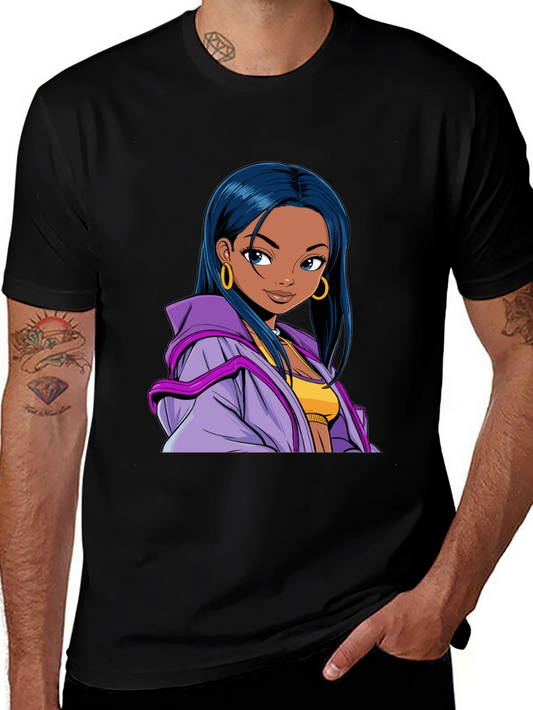 Anime Girl Graphic T-Shirt - Black Casual Tee