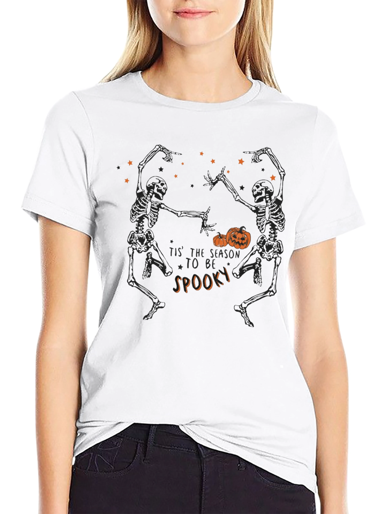 Spooky Season Skeleton Dance Graphic Tee - Black