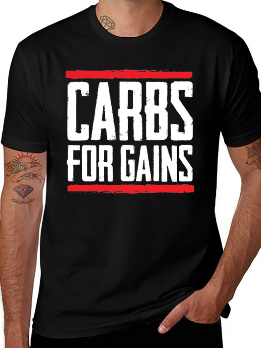 Carbs for Gains Black Graphic T-Shirt