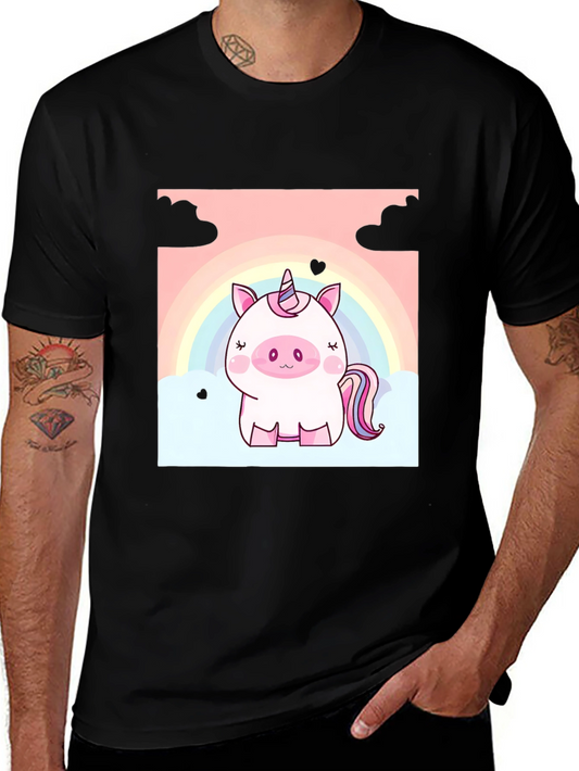 Cute Unicorn Graphic Tee - Black Cotton T-Shirt