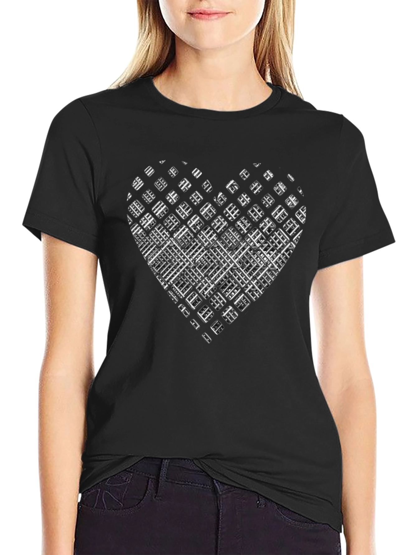Abstract Heart Grid Graphic Tee