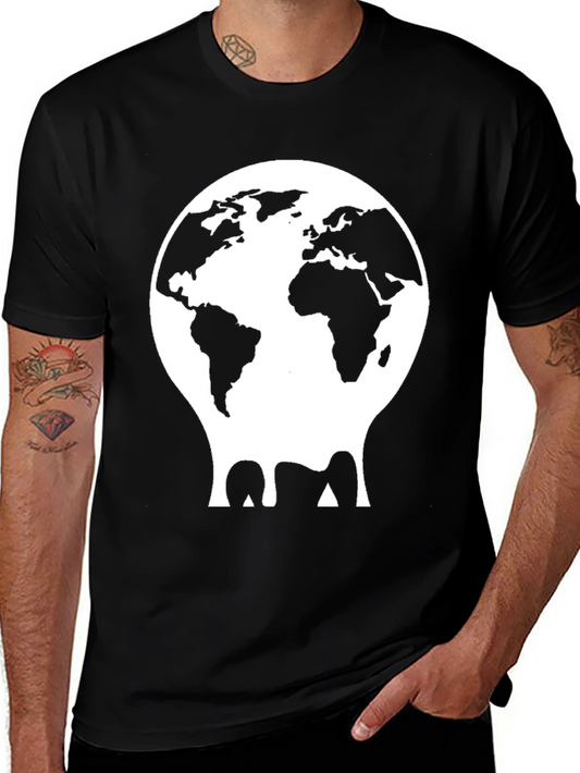 Melting Globe Graphic Tee - Black Cotton T-Shirt
