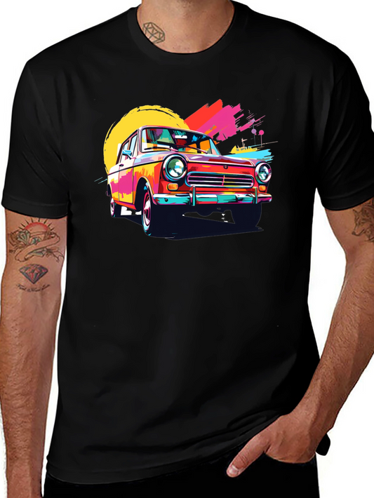 Retro Car Graphic Tee - Vintage Style Black T-Shirt