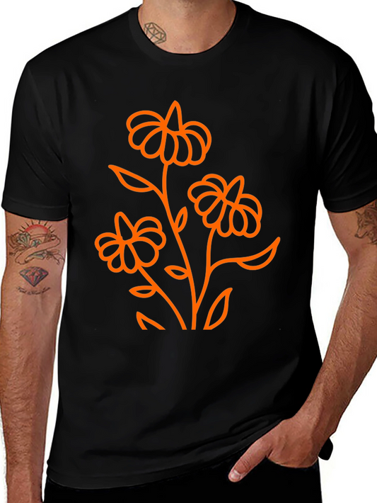 Black T-Shirt with Orange Floral Design