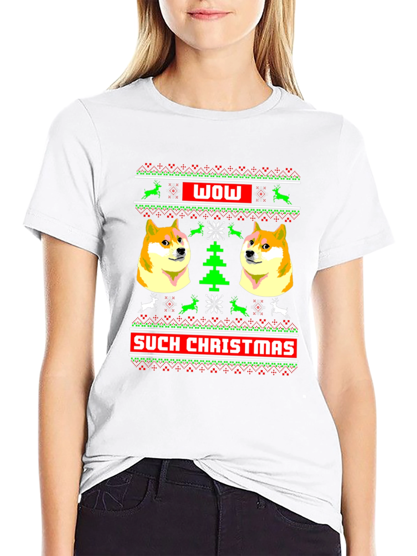 Doge Christmas Sweater T-Shirt - Wow Such Christmas