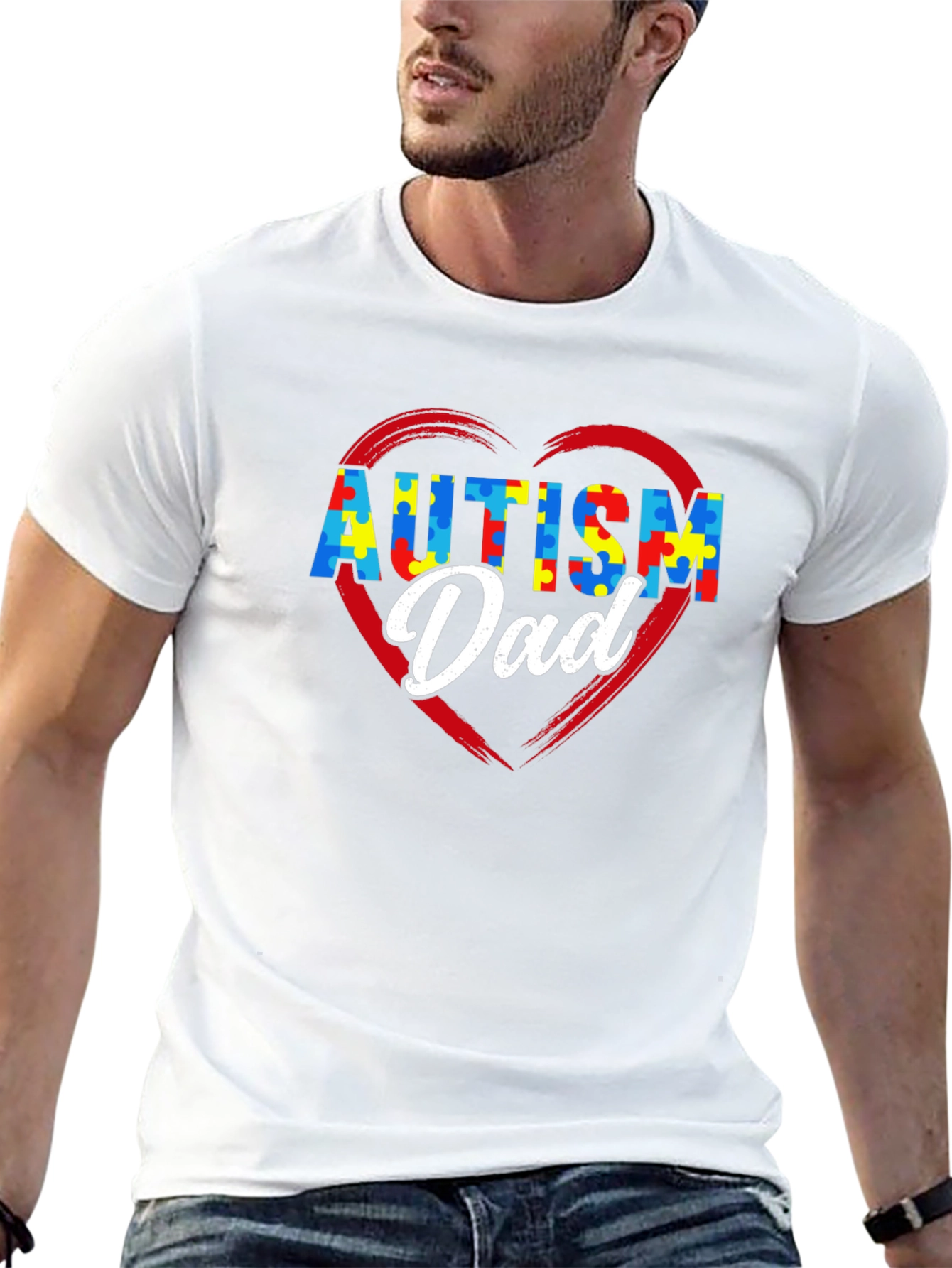 Autism Dad Puzzle Heart T-Shirt