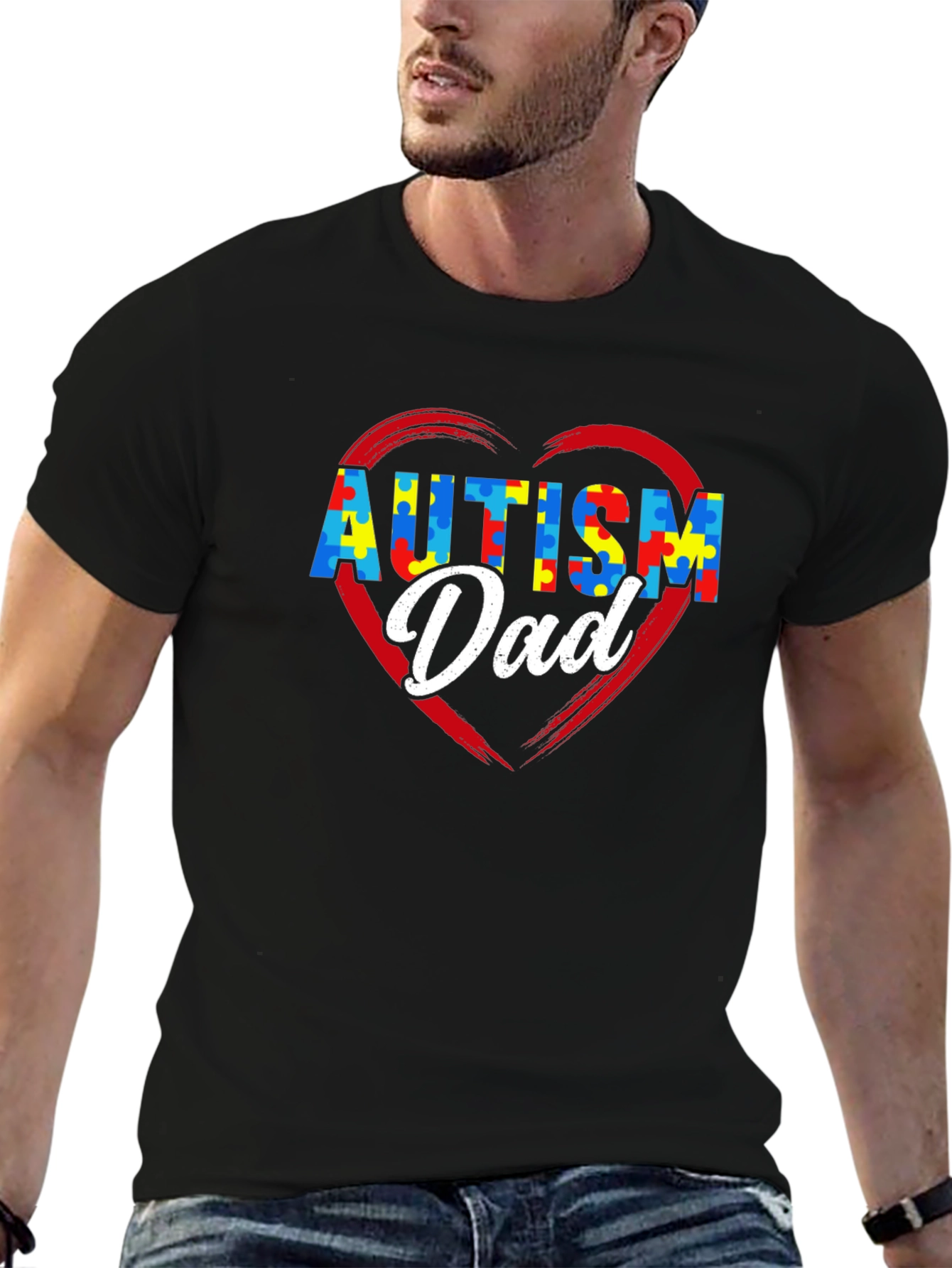 Autism Dad Puzzle Heart T-Shirt