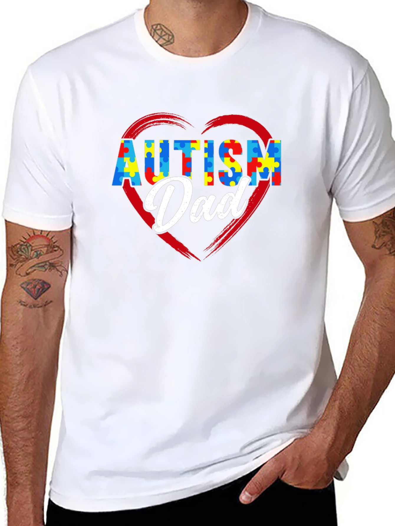 Autism Dad Puzzle Heart T-Shirt