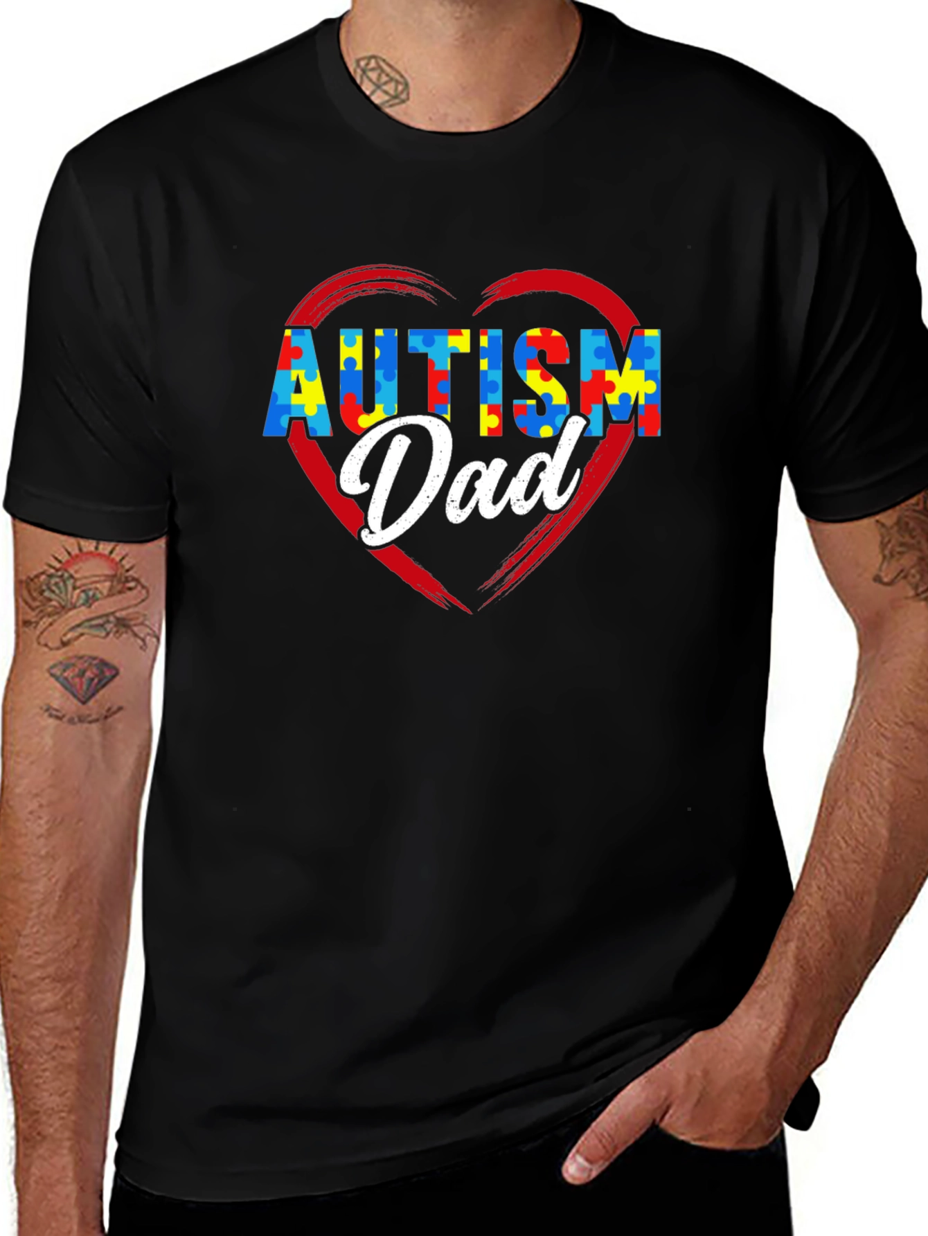 Autism Dad Puzzle Heart T-Shirt