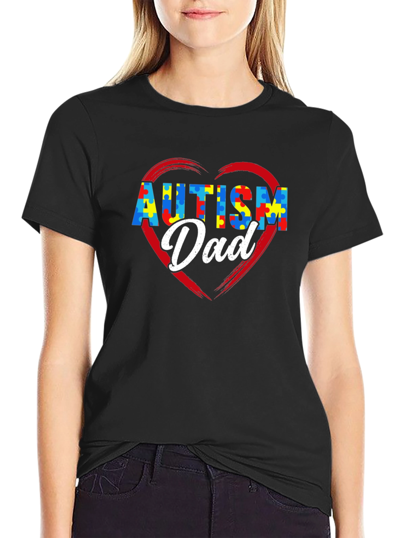 Autism Dad Puzzle Heart T-Shirt