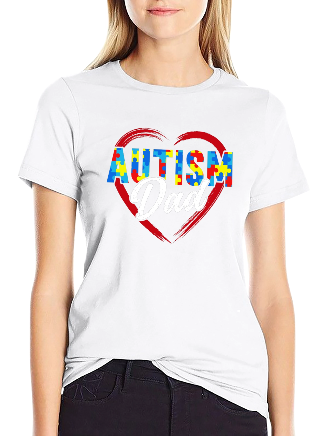 Autism Dad Puzzle Heart T-Shirt