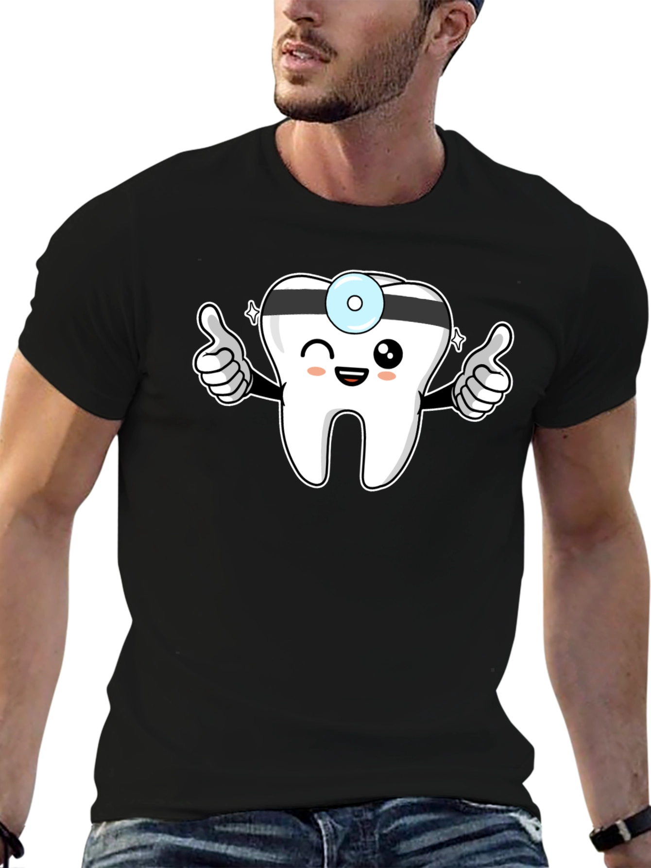 Doctor Tooth Cartoon Graphic Black Tee