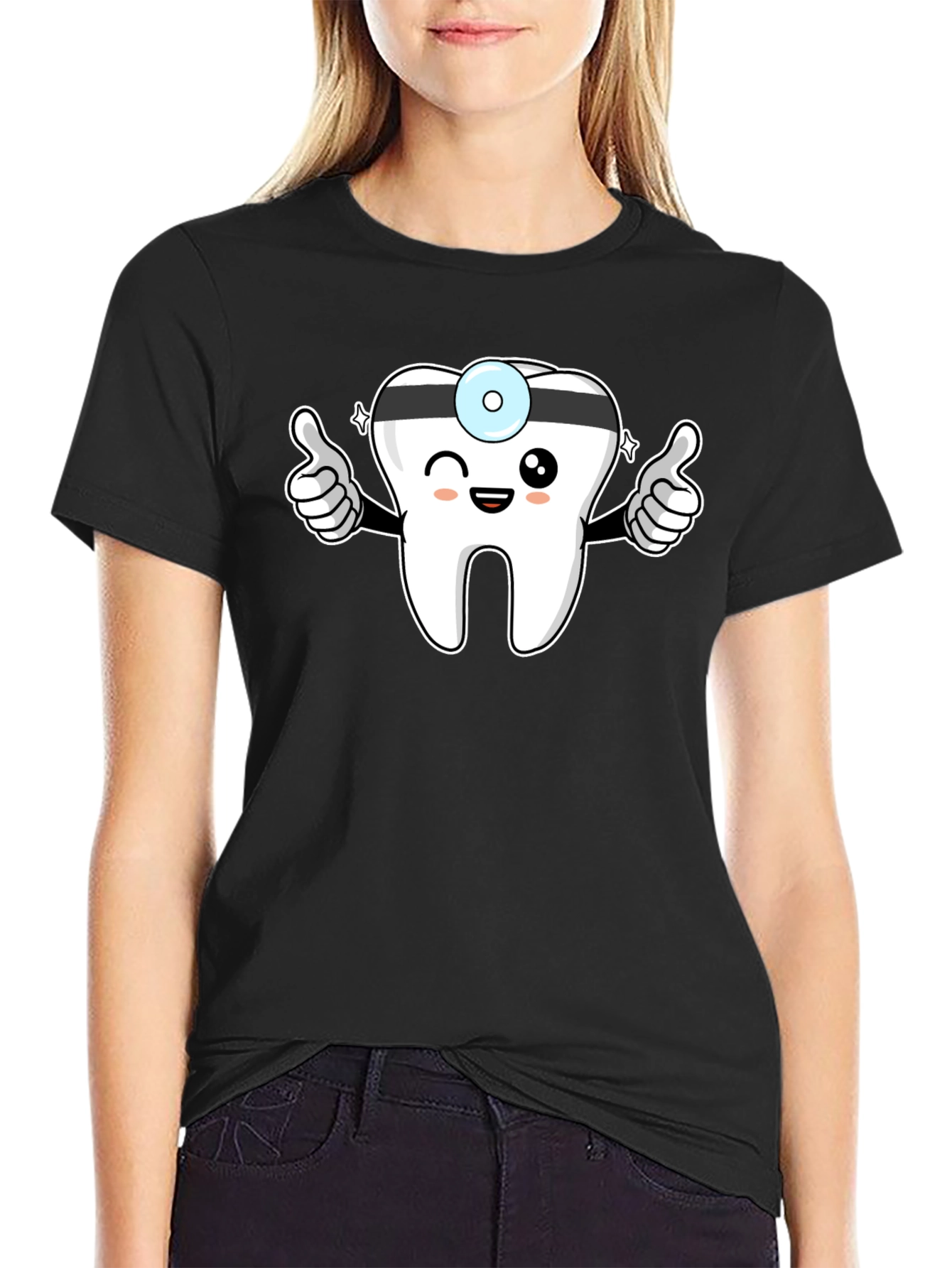 Doctor Tooth Cartoon Graphic Black Tee