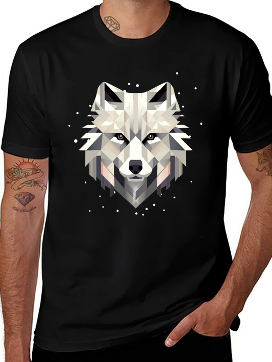 Geometric Wolf Graphic Black T-Shirt