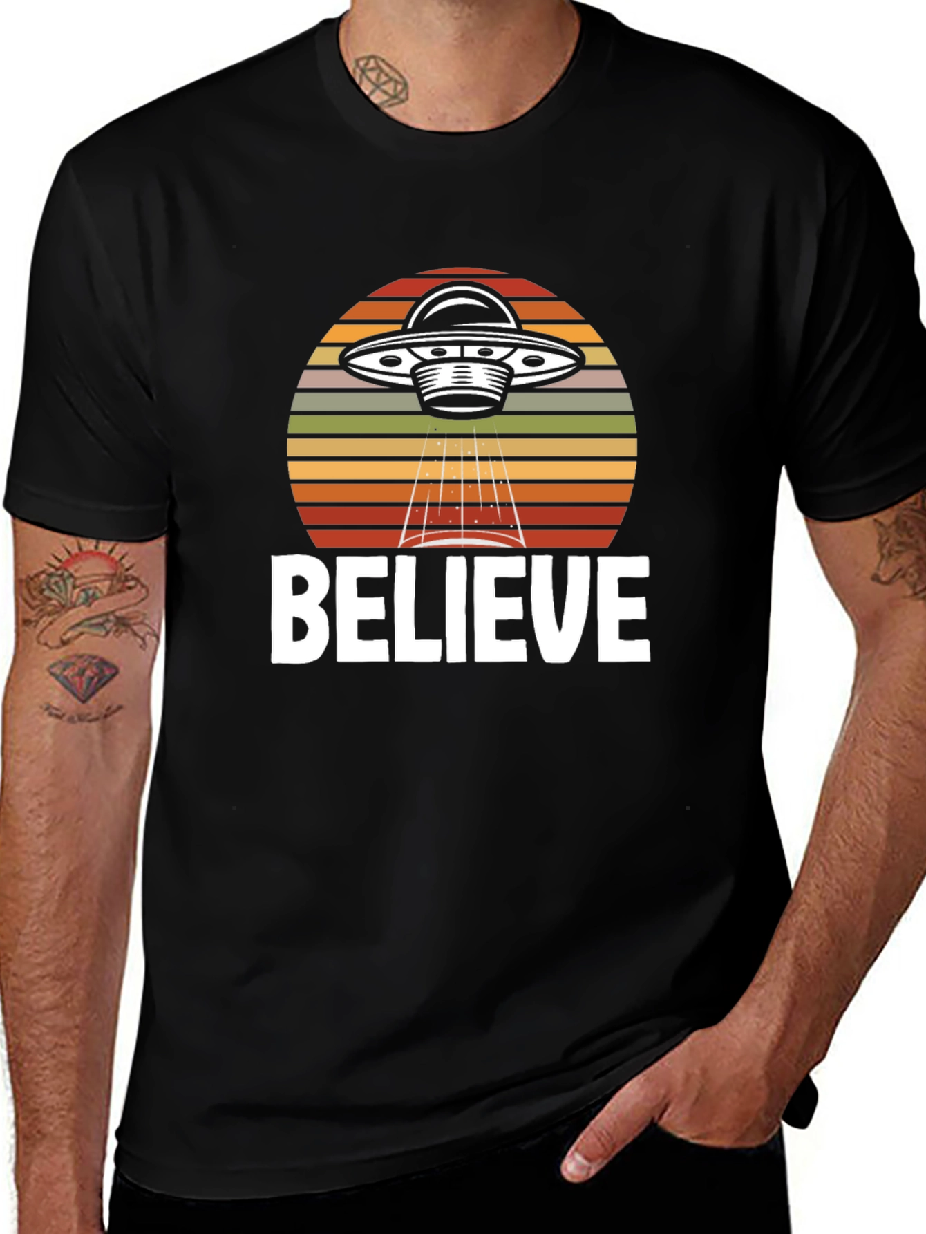 Believe UFO Graphic T-Shirt - Black