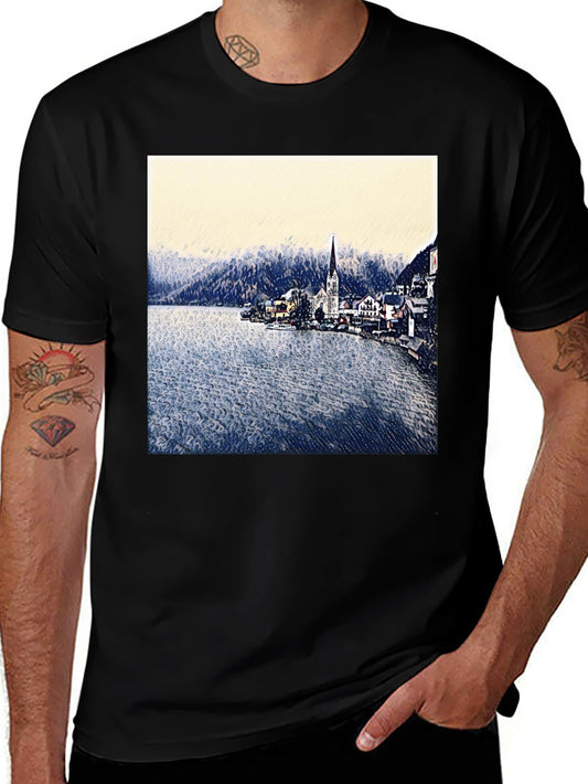 Scenic Lakeside Village Graphic Tee
