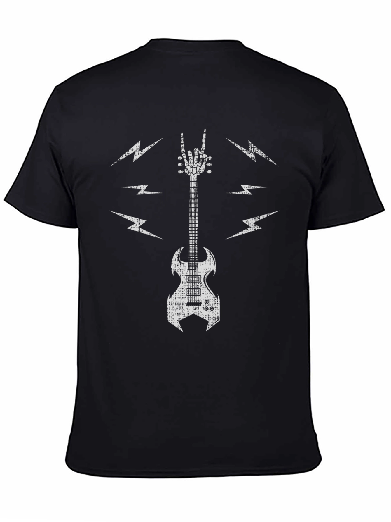 Rock Guitar T-Shirt - Skeleton Hand & Lightning