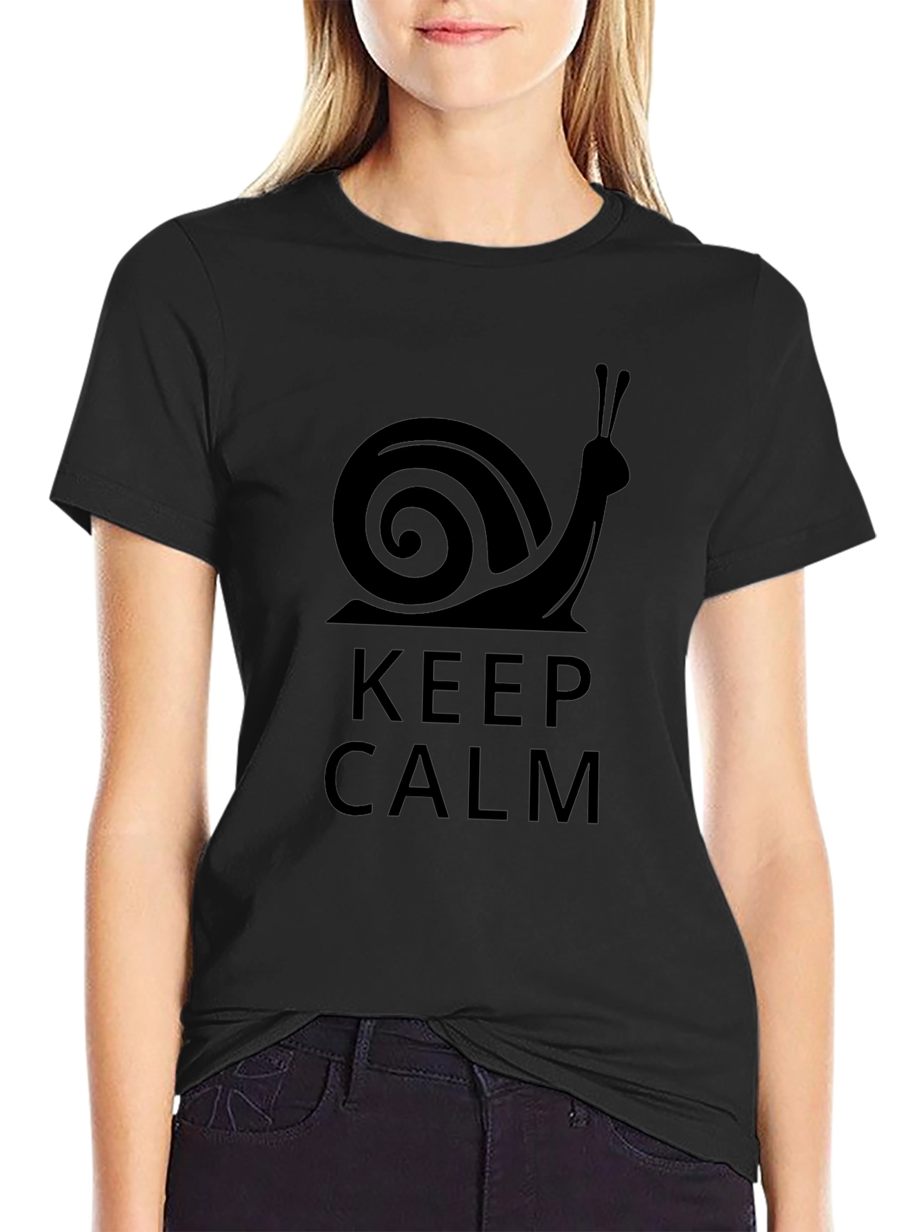 Keep Calm Snail Graphic T-Shirt - Black
