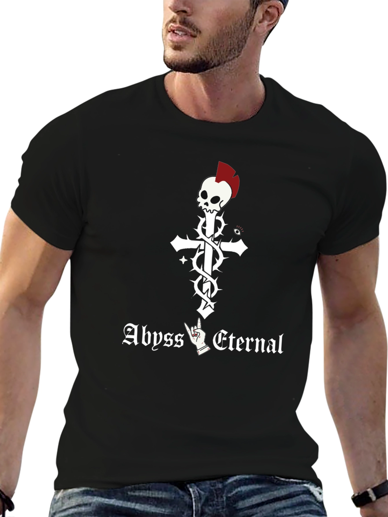Abyss Eternal Skull Cross Graphic Black T-Shirt
