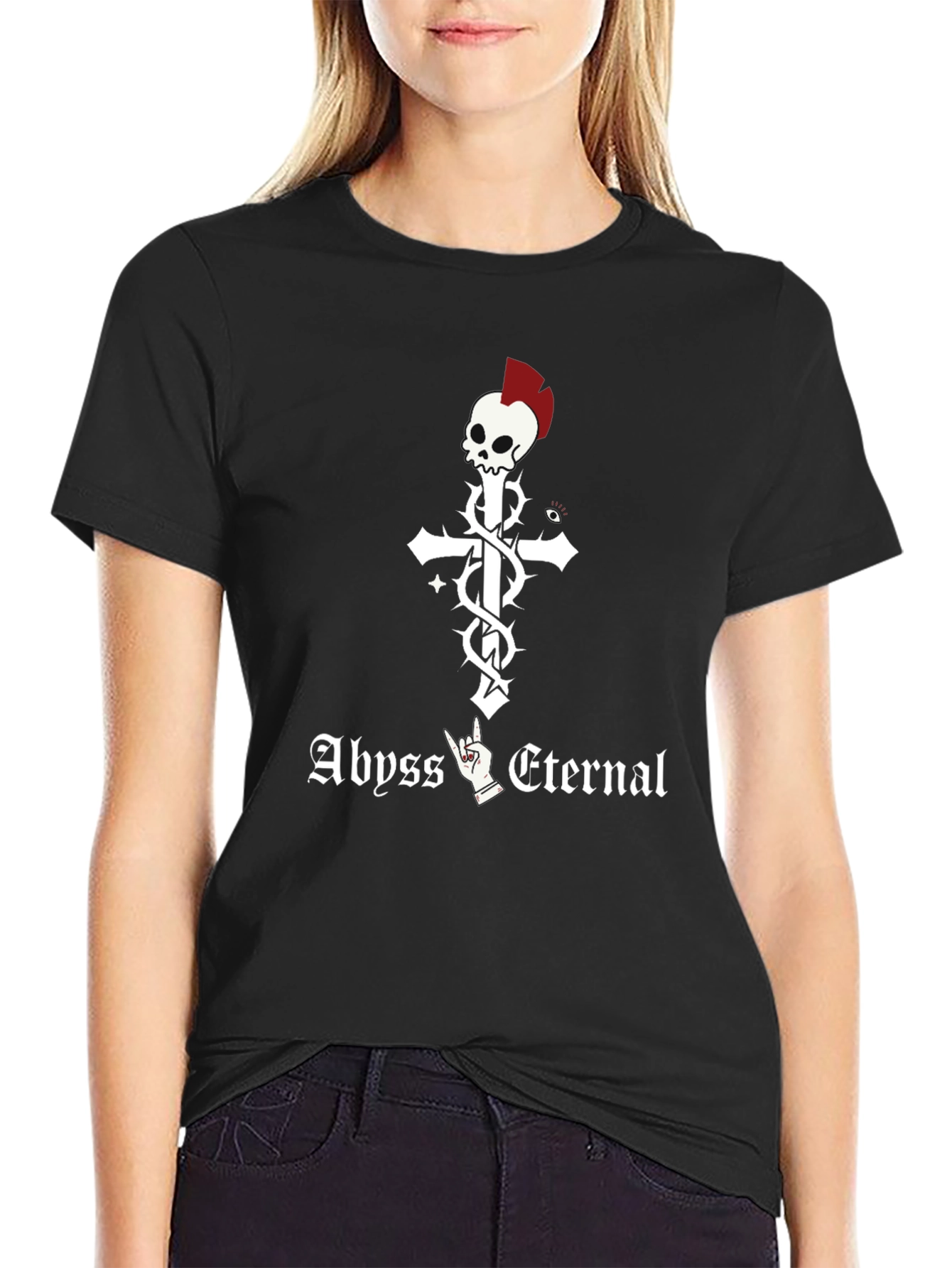 Abyss Eternal Skull Cross Graphic Black T-Shirt