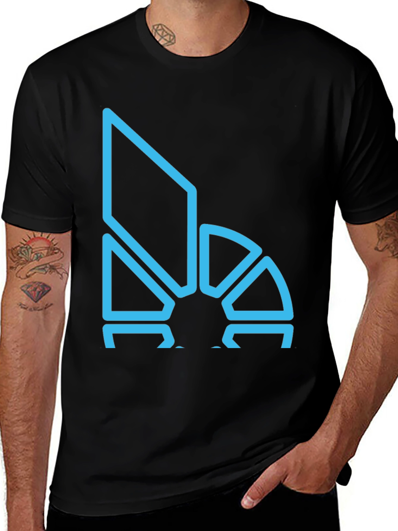Geometric Blue Logo Black T-Shirt