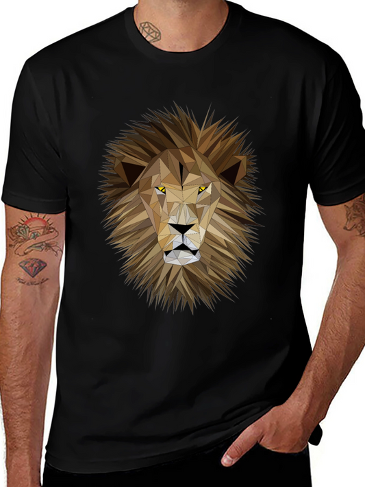 Geometric Lion Graphic Print Black T-Shirt