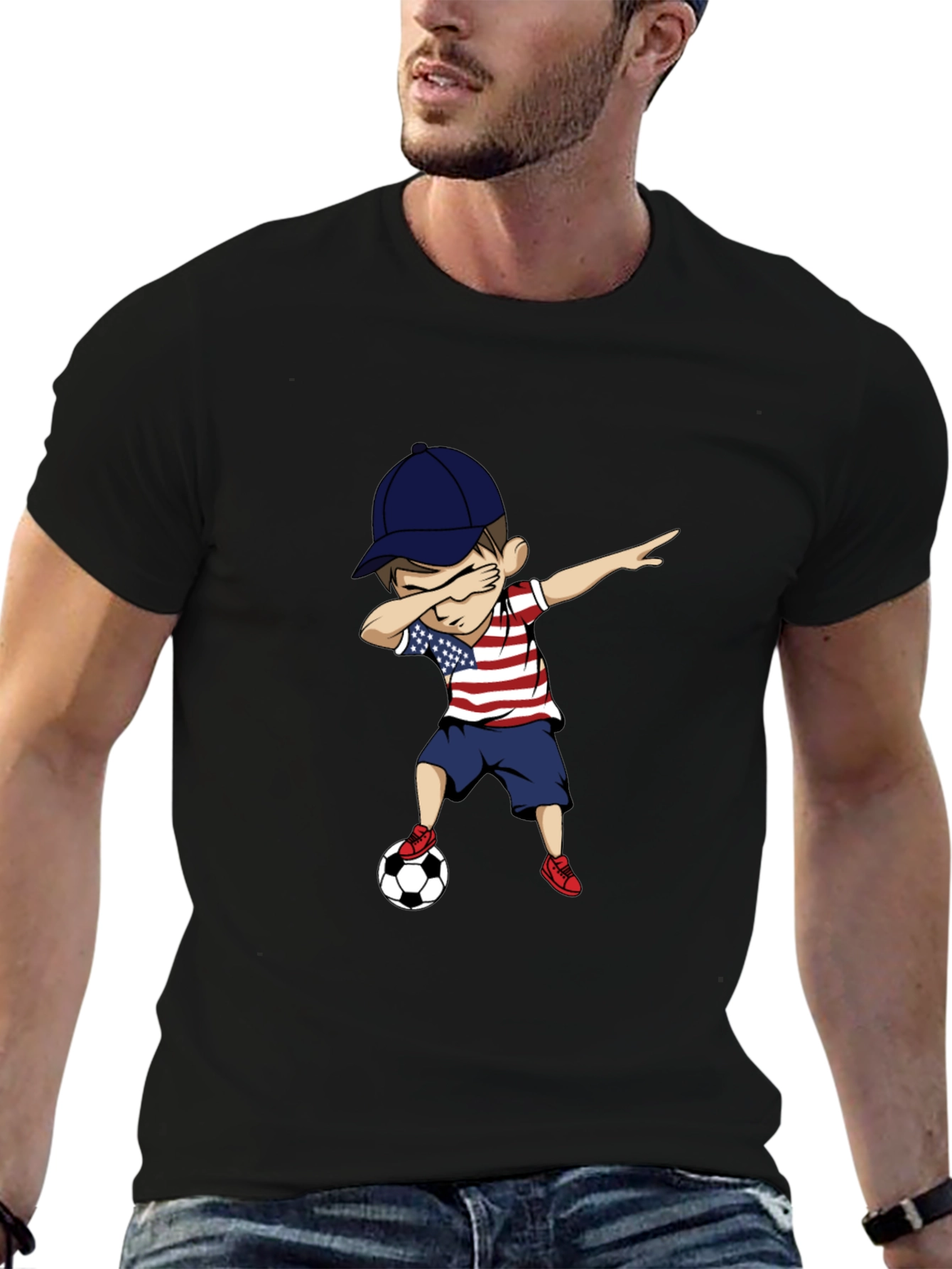 Dabbing Kid Soccer USA Patriotic T-Shirt